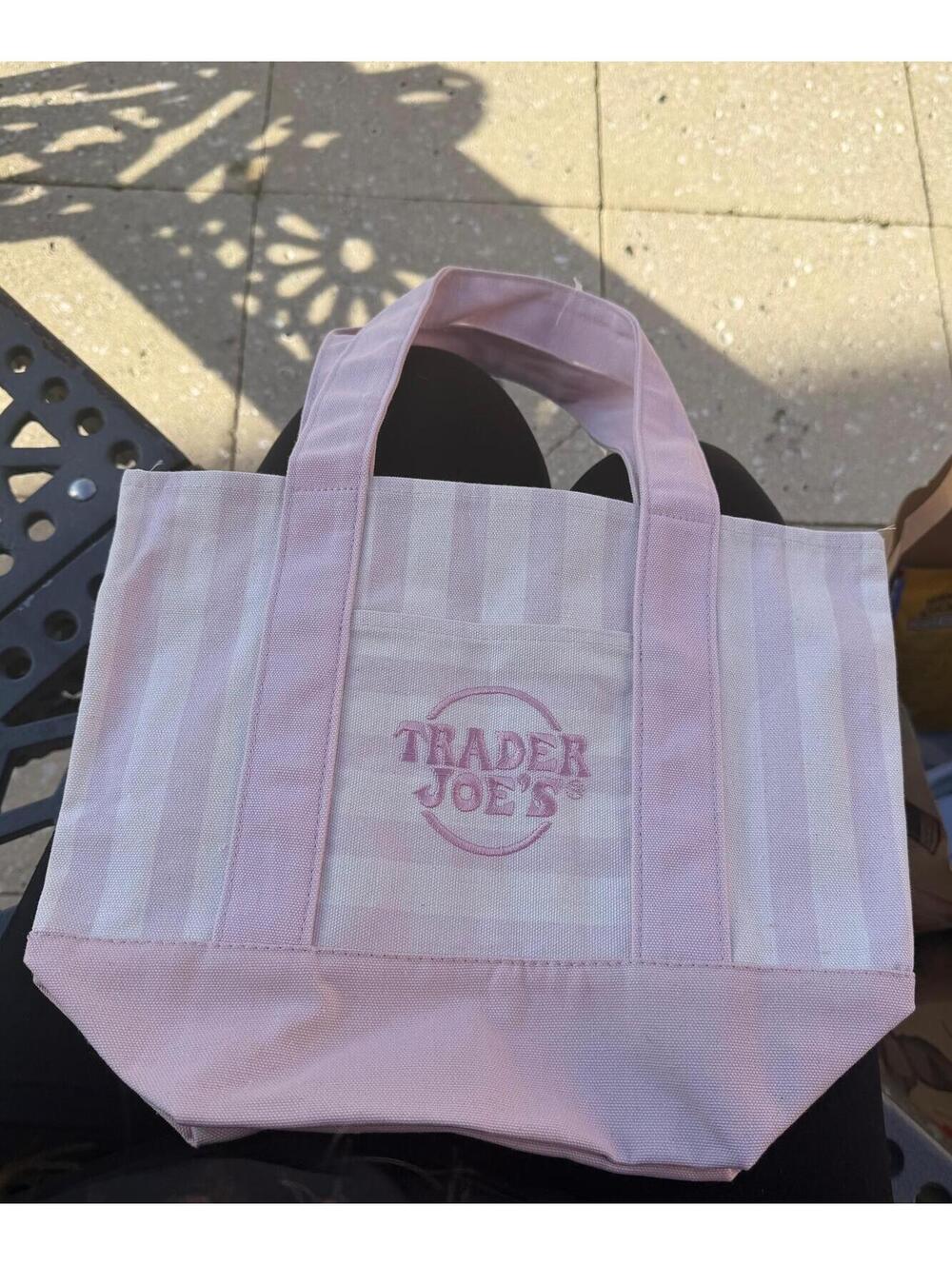 Pink  Trader Joe’s Mini Pastel Stripe Canvas Tote Bag